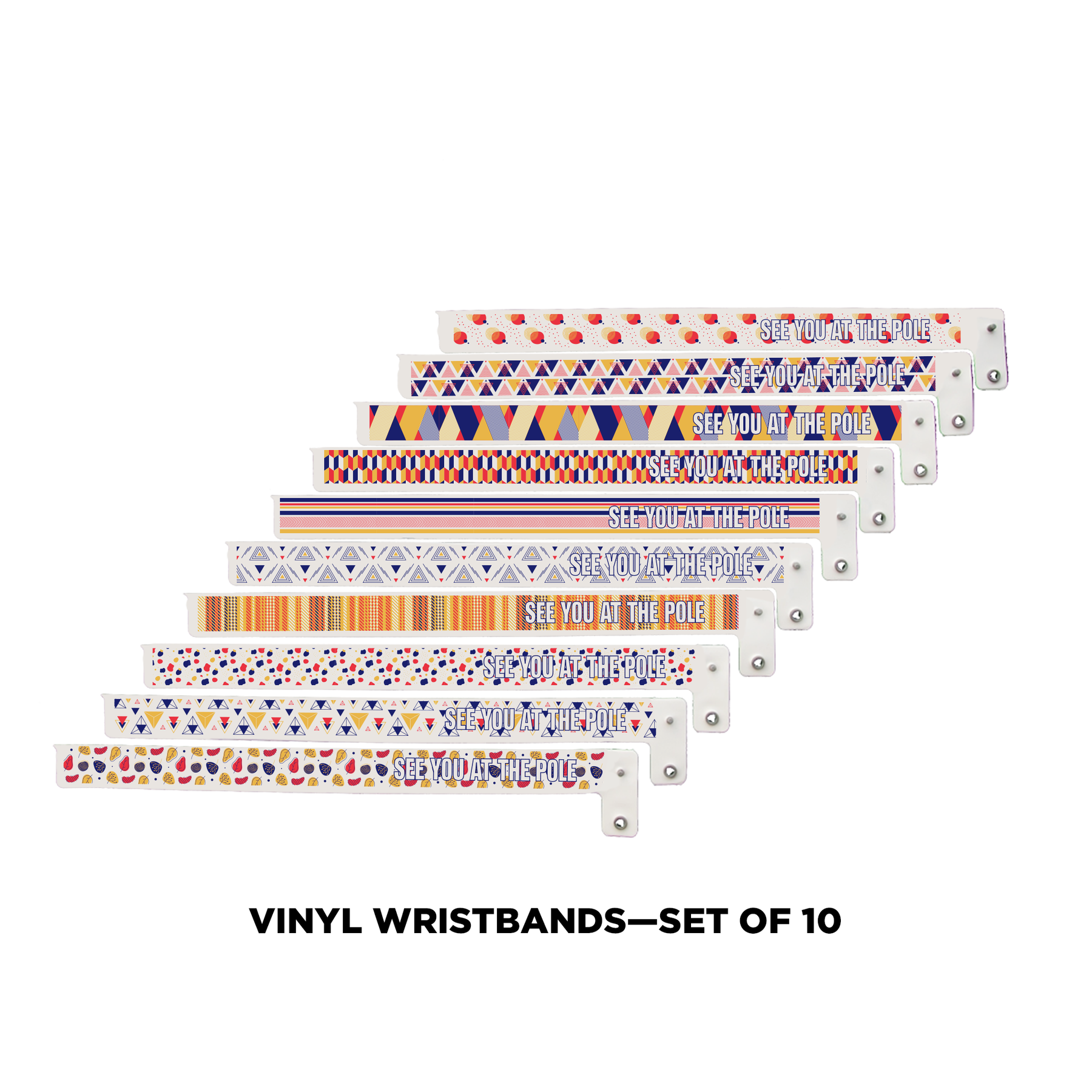 Vinyl Wristband (set of 10)—Orange, Navy & Gold