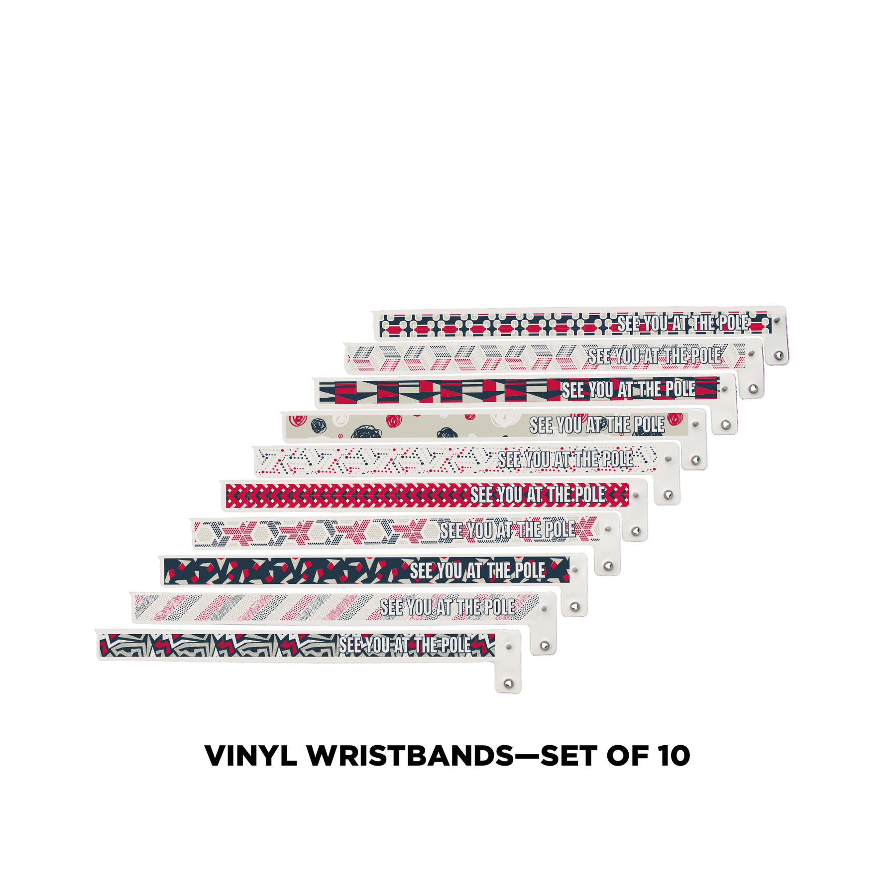 Vinyl Wristband (set of 10)—Red, Blue and Gray